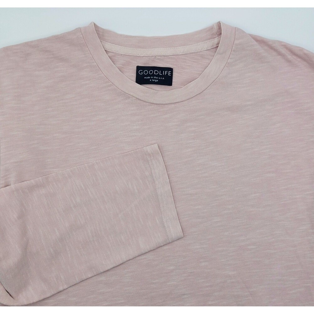 Goodlife Long Sleeve Scalloped Crew Neck T-Shirt Men's XL Heather Pink USA Made